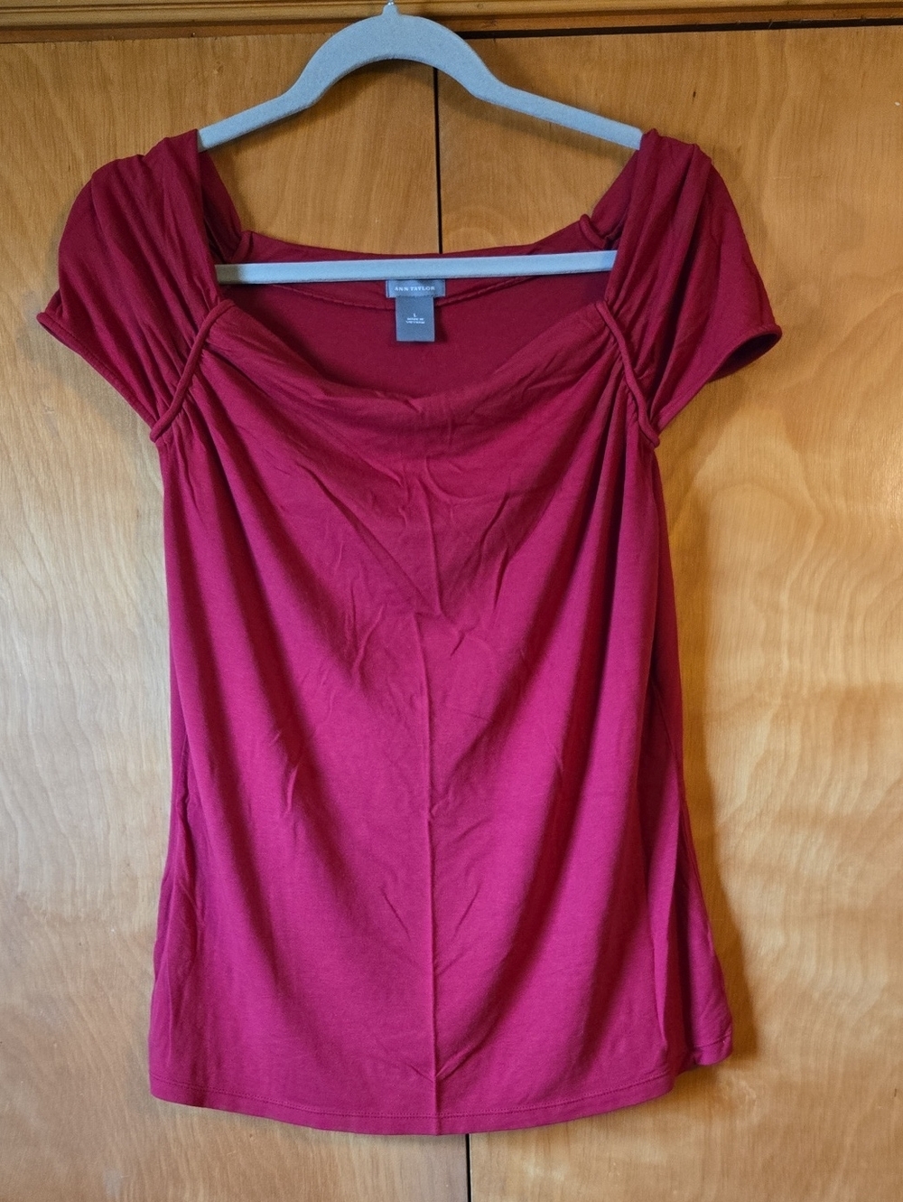 Ann Taylor Raspberry-Red Short Sleeve Scoop Neck Tee